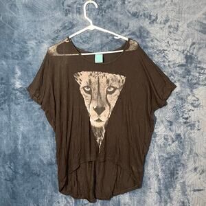 HIP Cheetah Design Black Shere Lightweight Blouse shirt Womans Size Small